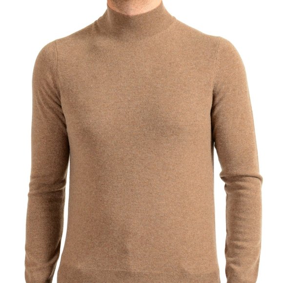 Malo Optimum Men's Light Brown Wool Cashmere Mockneck Pullover Sweater